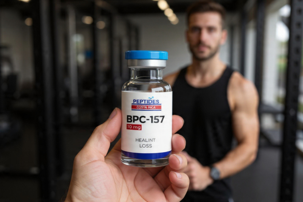 Man Holding Peptide Vial Gym Recover